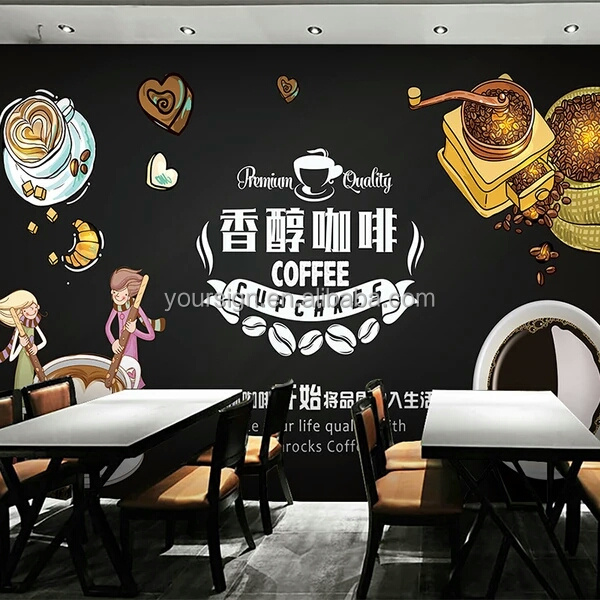 self adhesive decorative wallpaper coffee shop sticker mural 3d