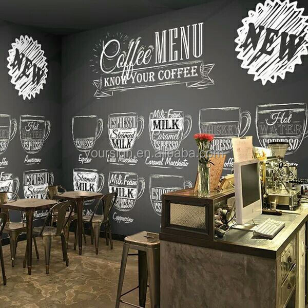 self adhesive decorative wallpaper coffee shop sticker mural 3d