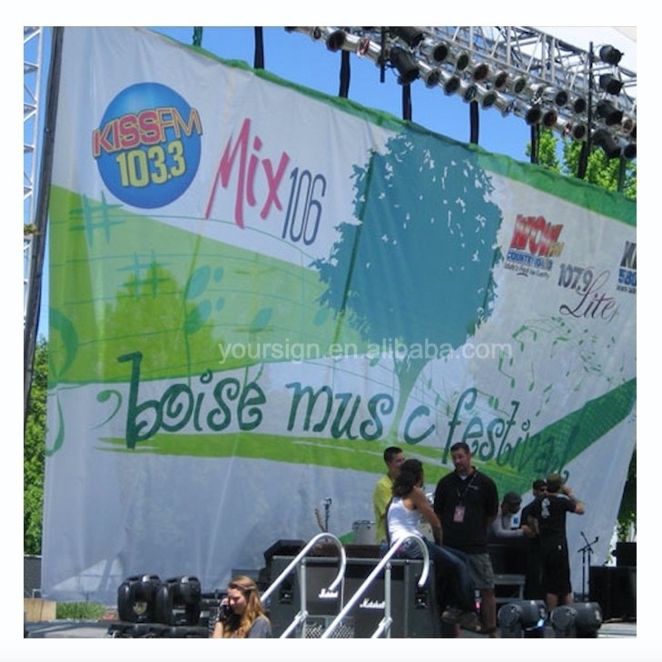 custom printed festival band stage concert backdrops mesh scrims flex banner polyester cloth banner stage backdrop printing