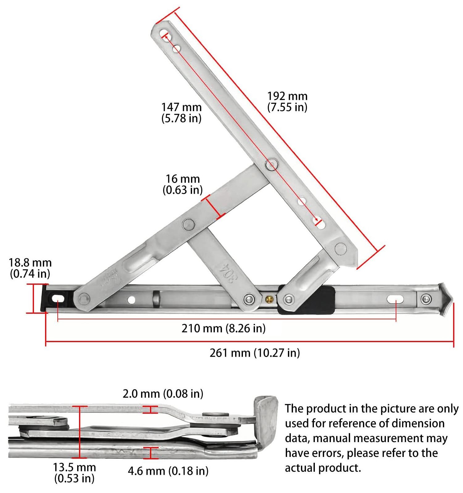 Factory direct sell  Casement Window Hinges Stays Latch Lock Brace Friction Stay Hinges Stainless Steel 2mm Thickness 18.5mm