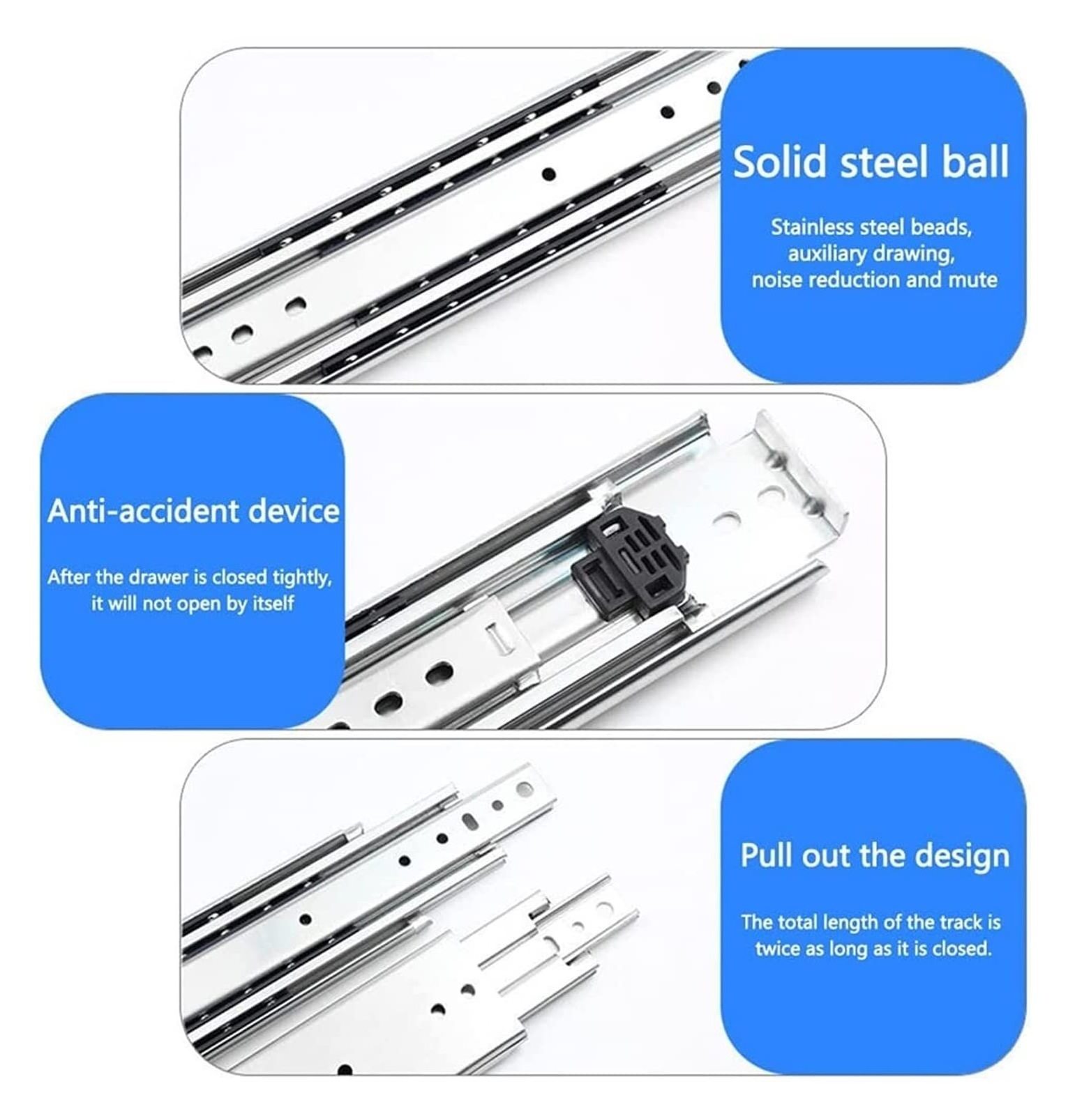 Factory Drawer Slides Full Extension Side Mount Ball Bearing Locking Rails Track Glide Runner