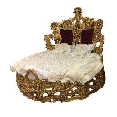 Arabia Style Carved Wood Bed Golden 24K Bed Luxury Master Bedroom furniture Round Bed in Antique Style