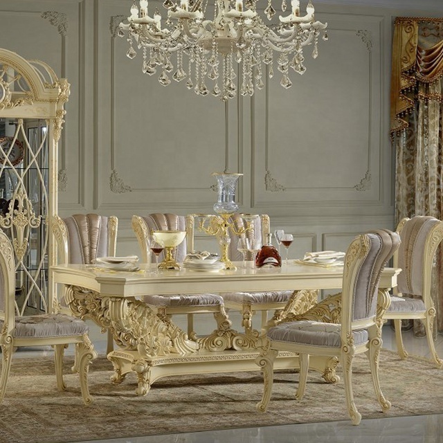 French Baroque Carved Wood Dining Table, Italy Top Brand Dining room Furniture, Antique European Dining Table