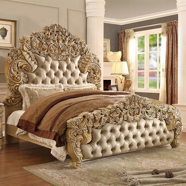 High end Luxury Royal Italian Bedroom set furniture Carved Queen Baroque Beds Luxurious King size Rococo Antique Bed frame