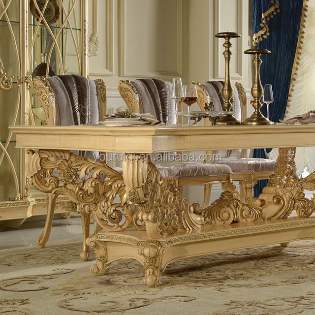 French Baroque Carved Wood Dining Table, Italy Top Brand Dining room Furniture, Antique European Dining Table