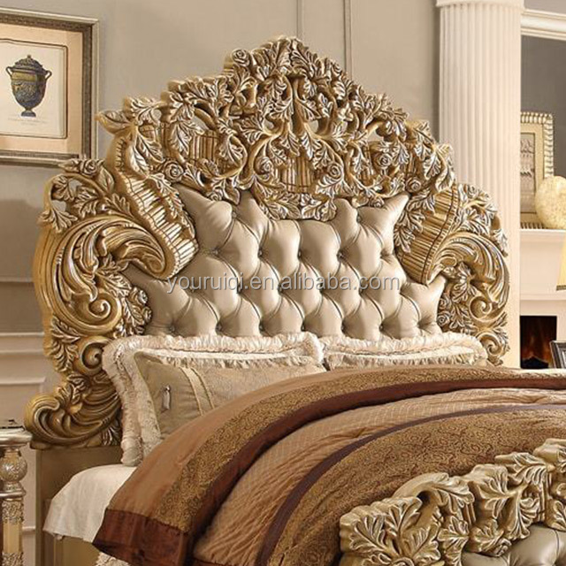 High end Luxury Royal Italian Bedroom set furniture Carved Queen Baroque Beds Luxurious King size Rococo Antique Bed frame