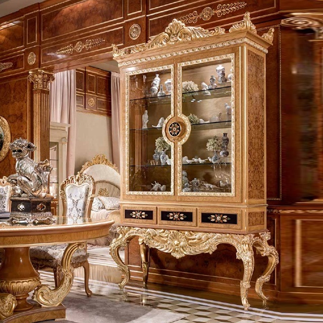 Customized Italy Brand  Sideboard Cabinet , European Dining Room Furniture, Classic Mahogany Carved Wood Side Cabinet