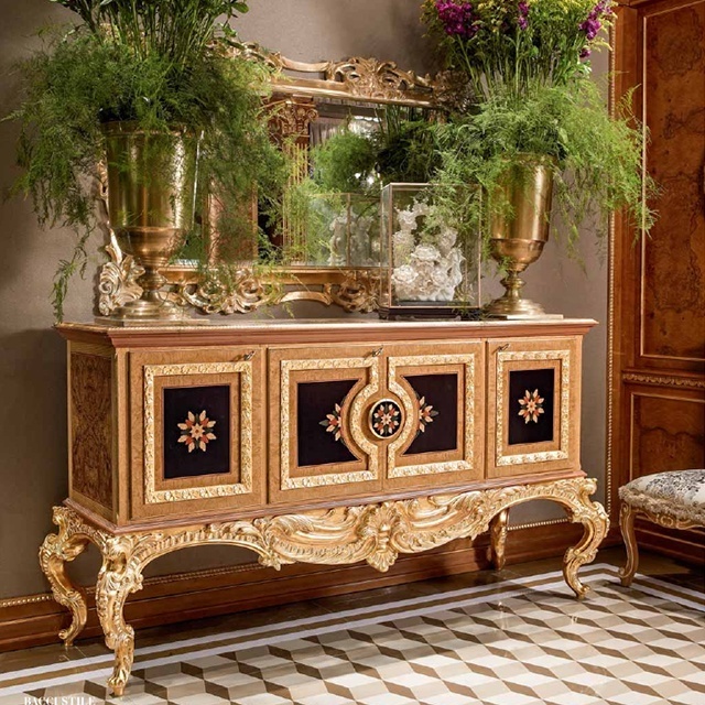 Customized Italy Brand  Sideboard Cabinet , European Dining Room Furniture, Classic Mahogany Carved Wood Side Cabinet