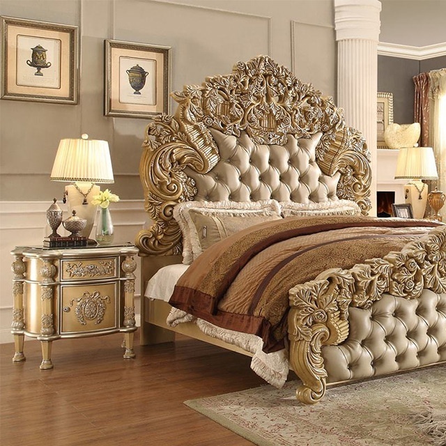 High end Luxury Royal Italian Bedroom set furniture Carved Queen Baroque Beds Luxurious King size Rococo Antique Bed frame