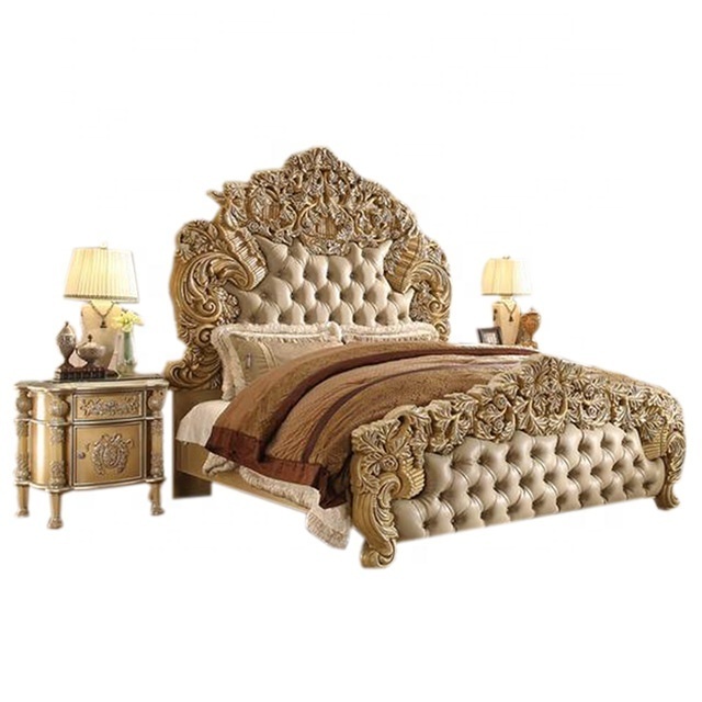 High end Luxury Royal Italian Bedroom set furniture Carved Queen Baroque Beds Luxurious King size Rococo Antique Bed frame