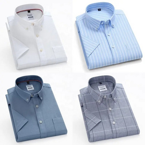 Men's Short Sleeve Regular Fit Oxford Cotton Single Pocket Plaid Casual Button Down Work Shirt