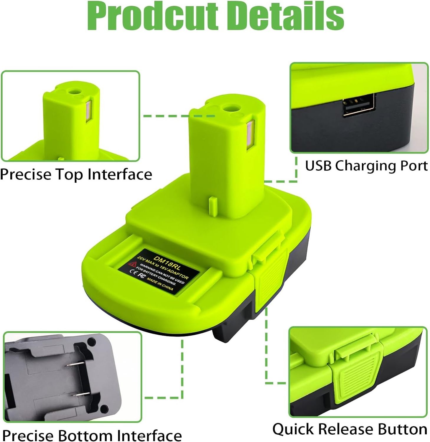 DM18RL Battery Adapter for Dewalt 18V-20V & for Milwauke M18 18V Li-ion Battery to for Ryobi 18V Li-ion Cordless Power Tool