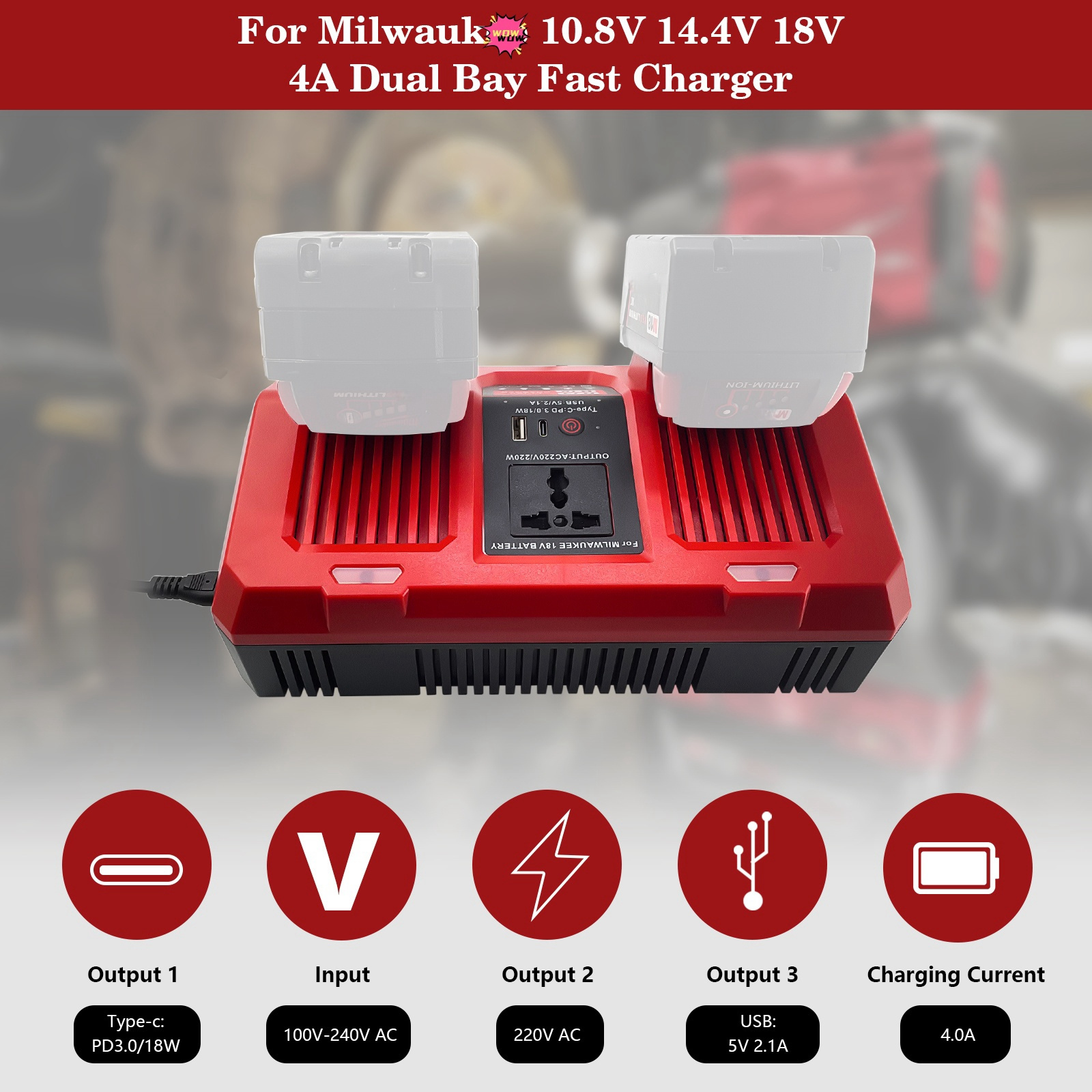 Dual channel charger Inverter function replacement for Makita 14.4V 18V DC AC USB Multifunction output interface battery charger