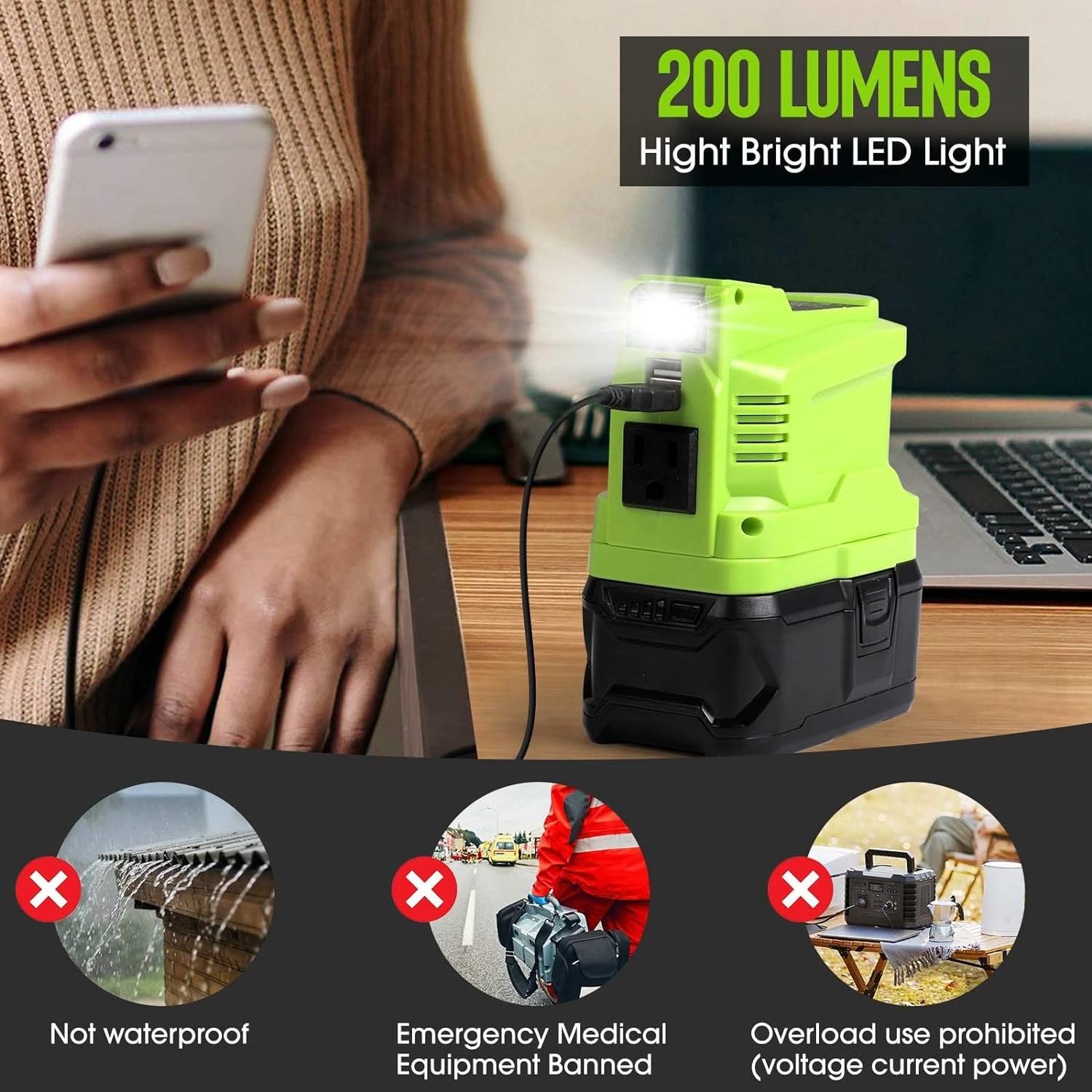 150 Watt portable power inverter DC 18V to AC 110~120V for Ryobi 18V battery-powered inverter generator with AC socket