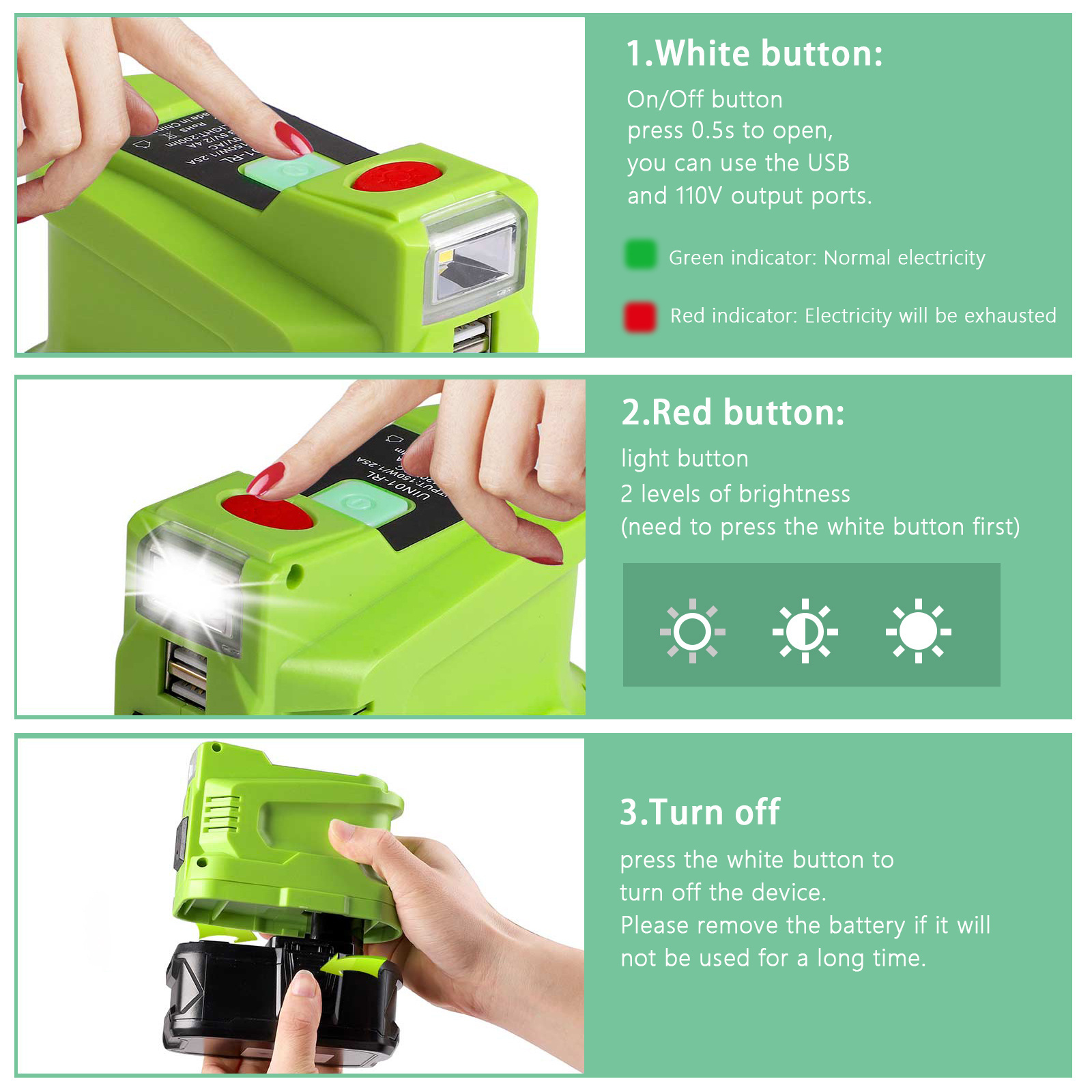 150 Watt portable power inverter DC 18V to AC 110~120V for Ryobi 18V battery-powered inverter generator with AC socket