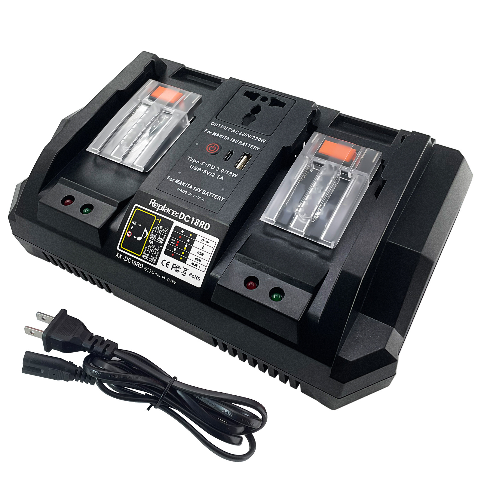 Dual channel charger Inverter function replacement for Makita 14.4V 18V DC AC USB Multifunction output fast battery charger