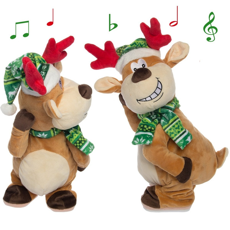 Custom Singing and Dancing Children Christmas Gifts Stuffed Deer Dolls Battery Powered Reindeer Christmas Dancing Toy