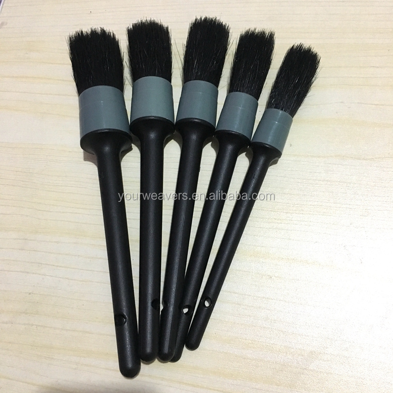 Wholesale 5-set Car Wash Black Grey Boar Hair Auto Detailing Car Brush For Interior Leather Trim Wheels