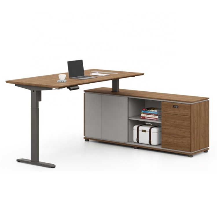 Quality Office Furniture Height Adjustable Desk Electric Workstation  CEO Boss Manager L Shaped Executive Desk Standing Desk