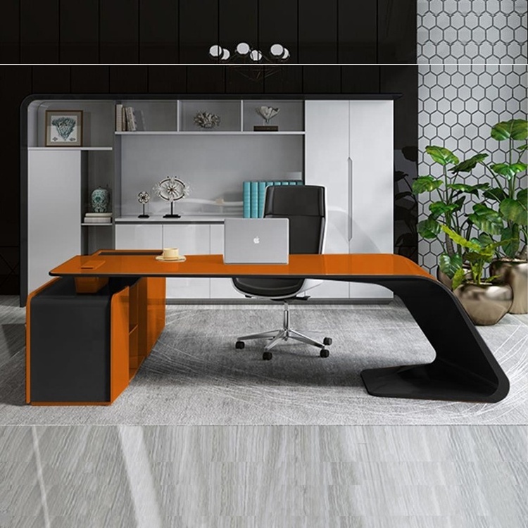 Modern High-end Luxury Boss Office Furniture l shape  Executive Manager Ceo Office Furniture home Office Desk With Side Cabinet