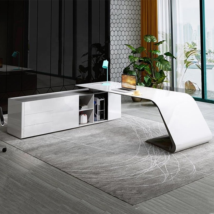 Modern High-end Luxury Boss Office Furniture l shape  Executive Manager Ceo Office Furniture home Office Desk With Side Cabinet