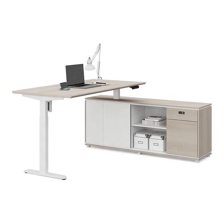 Quality Office Furniture Height Adjustable Desk Electric Workstation  CEO Boss Manager L Shaped Executive Desk Standing Desk