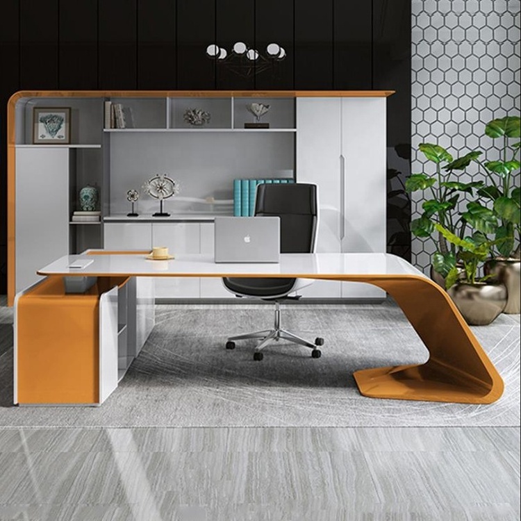 Modern High-end Luxury Boss Office Furniture l shape  Executive Manager Ceo Office Furniture home Office Desk With Side Cabinet