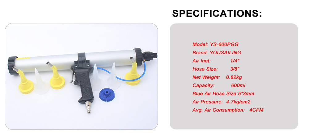 15 Inches 600ml Sausage Pneumatic Caulking Gun Silicone Sealant Gun Air Rubber Gun Caulk Applicator Tool