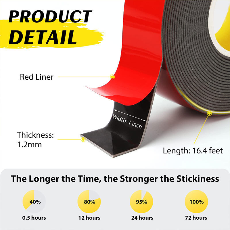 Car Foam Tape Double Sided Heavy Duty Longer Sticky Waterproof Sealing Acrylic Foam Strip Adhesive Tape Wholesale