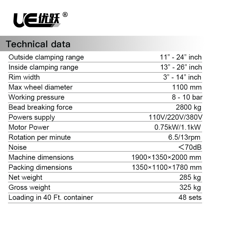 UE-LC989N   Disassemble and install tire machine tyre changer