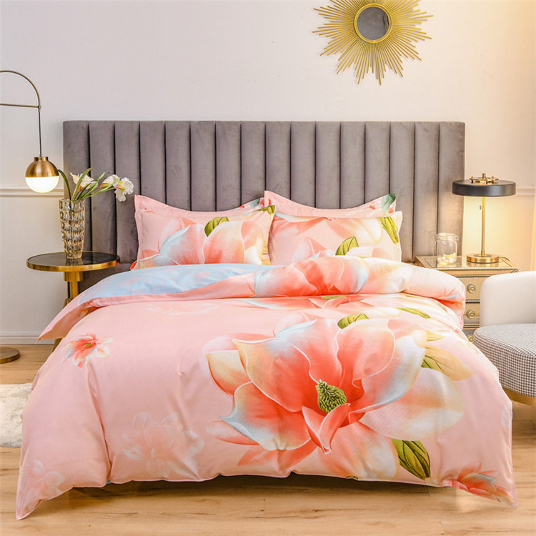 Purple Bedding Set 4 Pieces Set Winter Warm Flower 3D Bedding Set