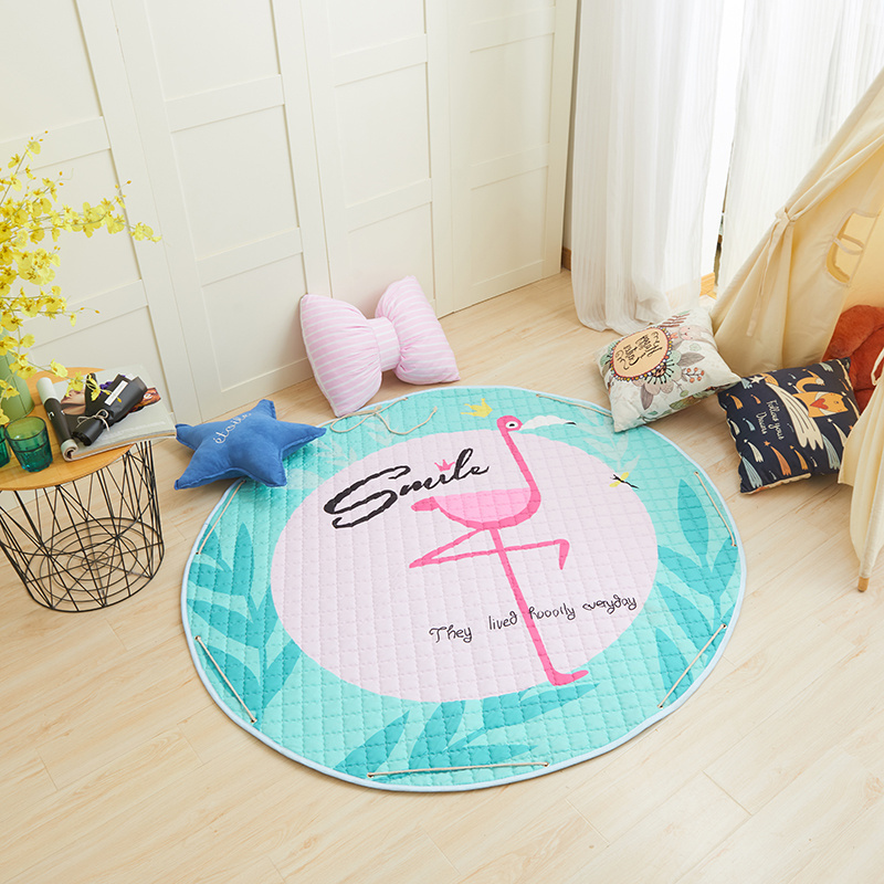 Washable Storage Digital Printing Floor Soft Round Cartoon Play Baby Mat With Rope