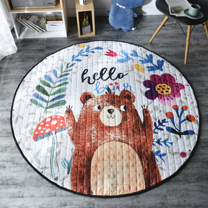 Washable Storage Digital Printing Floor Soft Round Cartoon Play Baby Mat With Rope