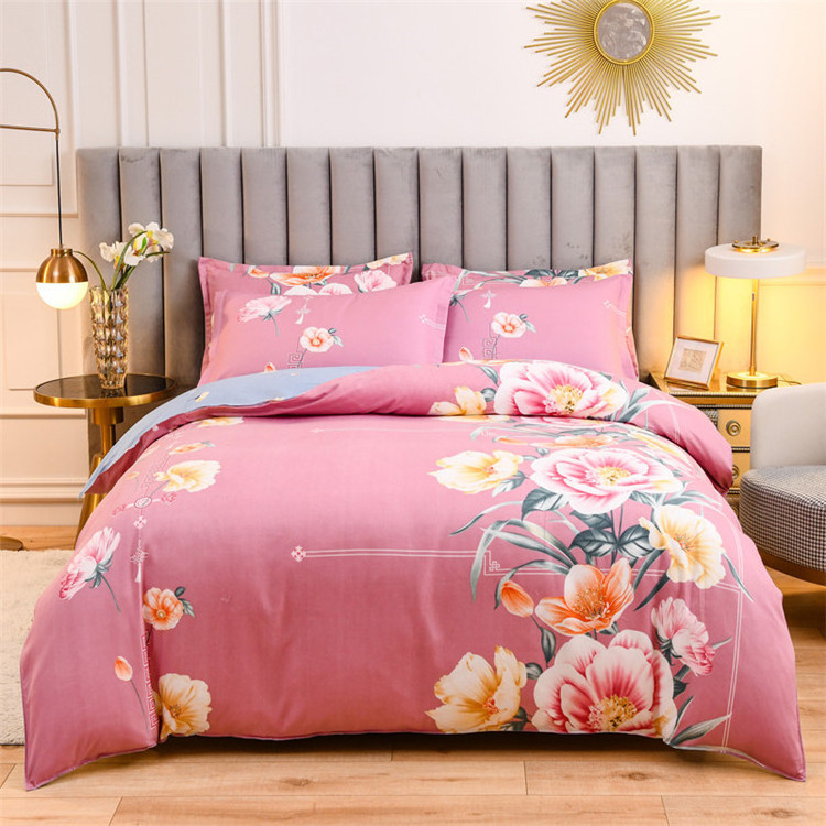 Purple Bedding Set 4 Pieces Set Winter Warm Flower 3D Bedding Set