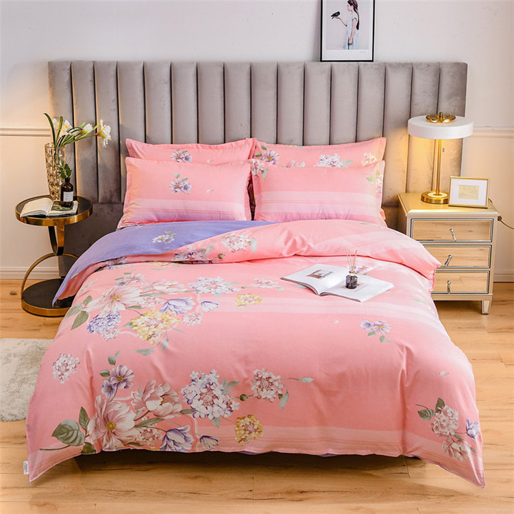 Purple Bedding Set 4 Pieces Set Winter Warm Flower 3D Bedding Set