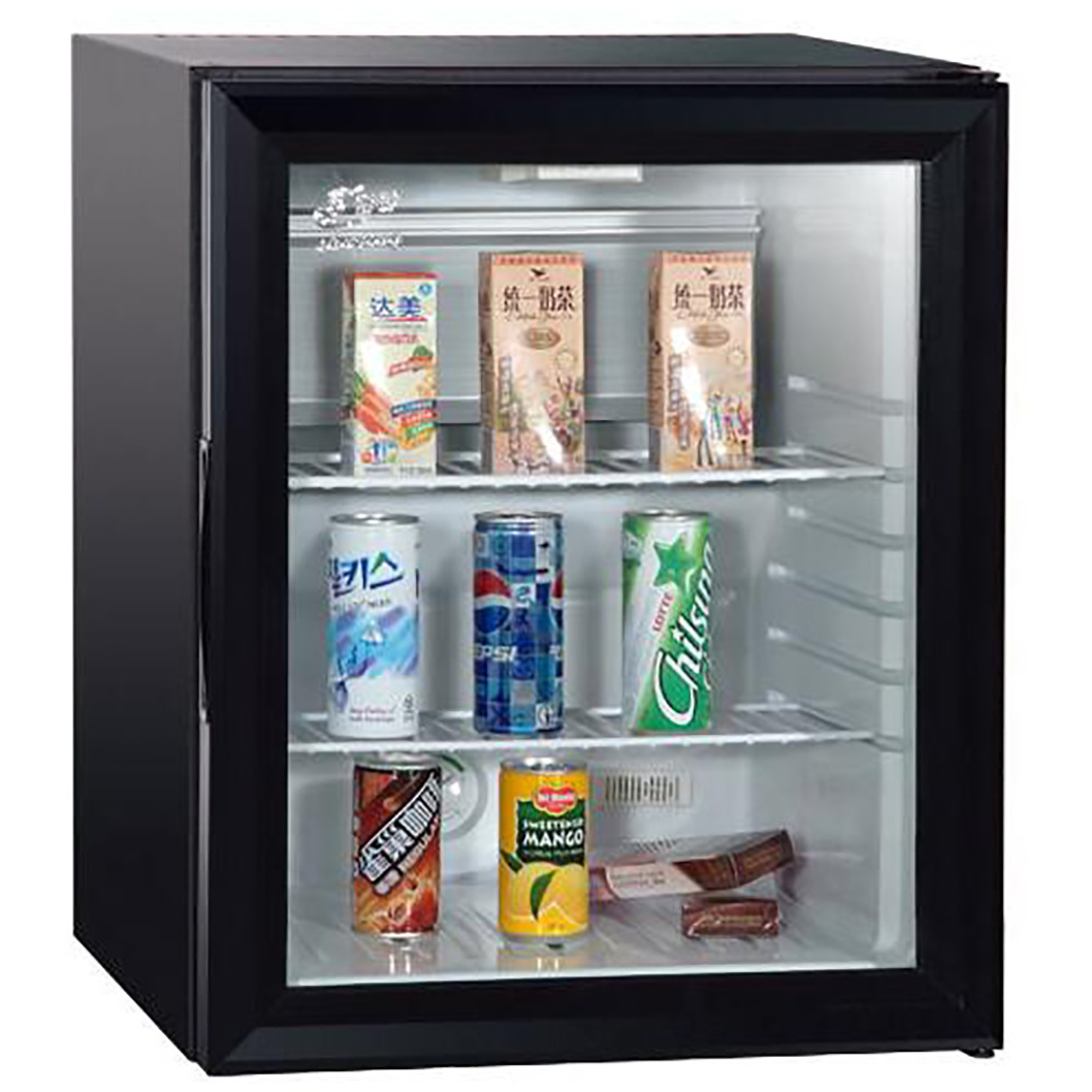 China hotel supplier 40 L single door minibar fridge semiconductor 40 liter glass door mini bar refridge