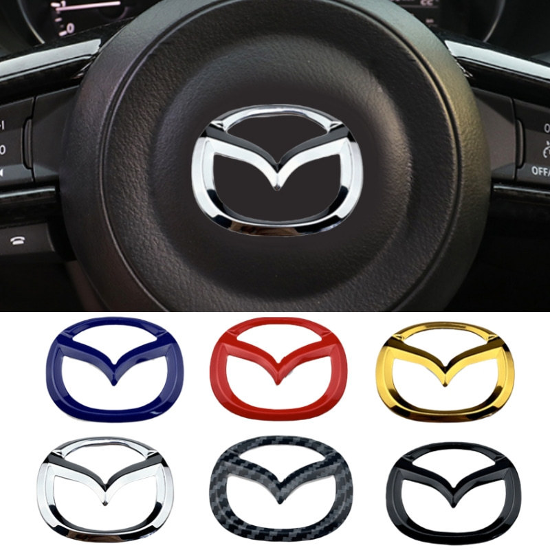 For Mazda Steering Wheel Emblem Cover Logo Sticker Car Accessories for Mazda 3 5 6 8 CX3 CX4 CX5 CX7 CX8 CX9 MX2 MX3 MX5 Silver