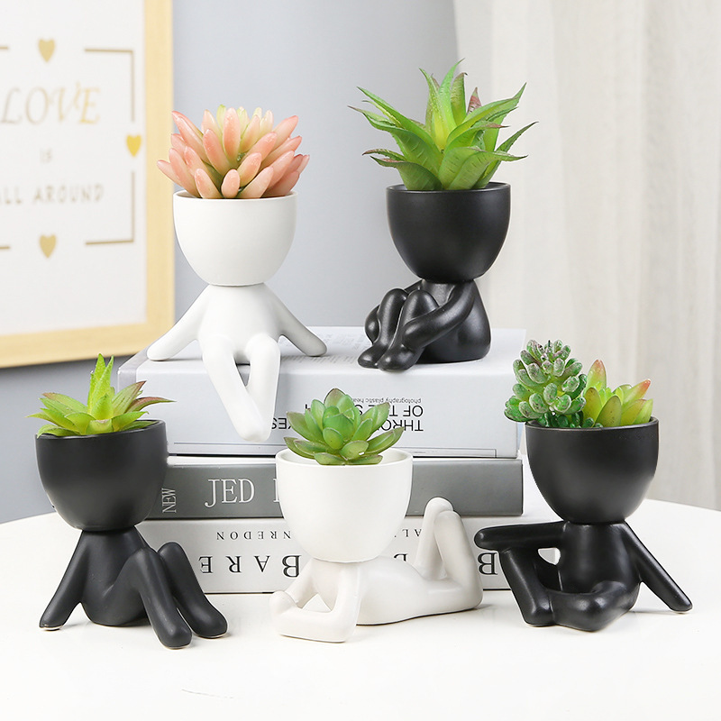 Creative Humanoid Ceramic Flower Pot Vase Crafts Fleshy Flower Vase Home Decoration Model Galvanized OEM ODM Customized 50 Pcs