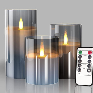 FASHION 3 Pcs Set  Amber Christmas Flickering Flameless Led Candles Set With Remote Control