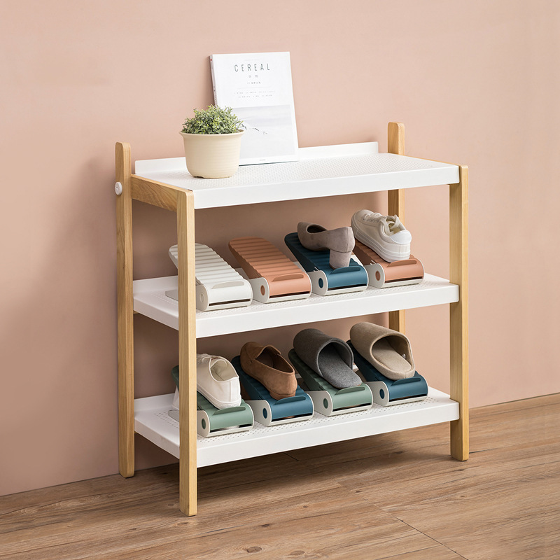 Home Space Saving Plastic Double Deck Shoe Rack Cabinet Closet Stand Double-layer Adjustable Shoe Stacker Easy Shoe Organizer