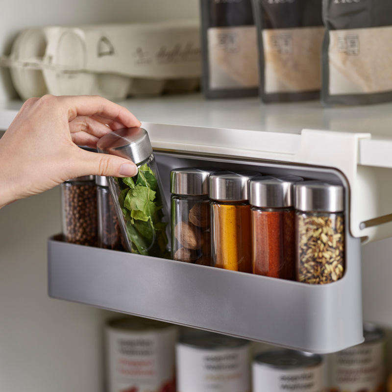 Plastic Wall Mounted Pull Out Drawer Storage Holder Kitchen Self Rotating Hanging Under Shelf Spice Organizer Rack Multifunction