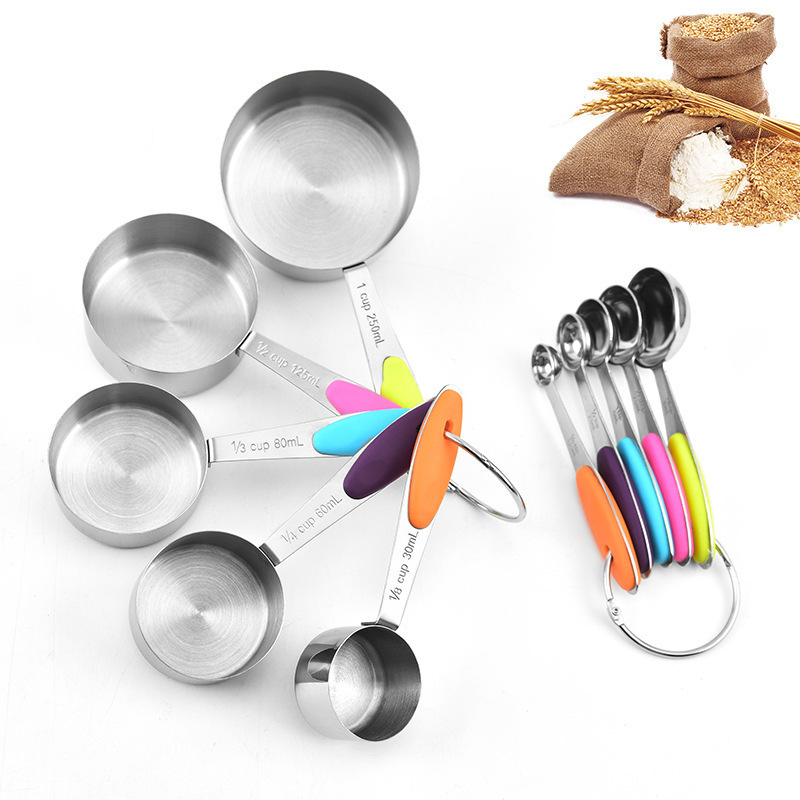 Low Price Stainless Steel 10-Piece Set Baking Spoon Measuring Cup Spoon Set With Silicone Handle