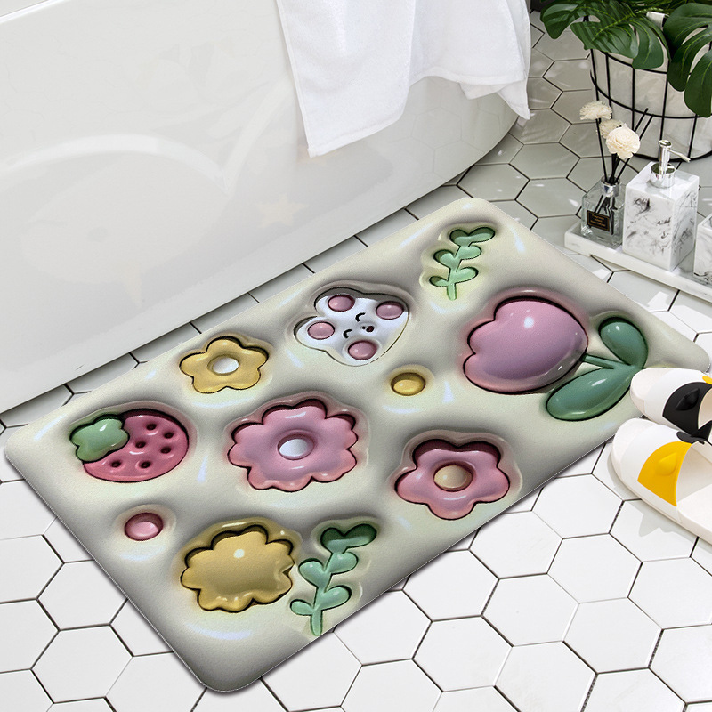 3d Cartoon Flower Foot Mat Diatom Mud Cushion Antislip Foot Mat For Bathroom