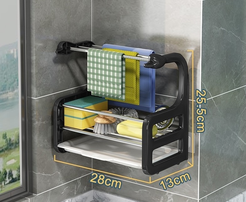 2023 Simple Version Punching Free Rag Kitchen Shelving Wall Hanging Sponge Drain White Cleaning Cloth Storage Rack