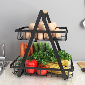 Fruit and Vegetable double layer display rack Metal kitchen fruit rack