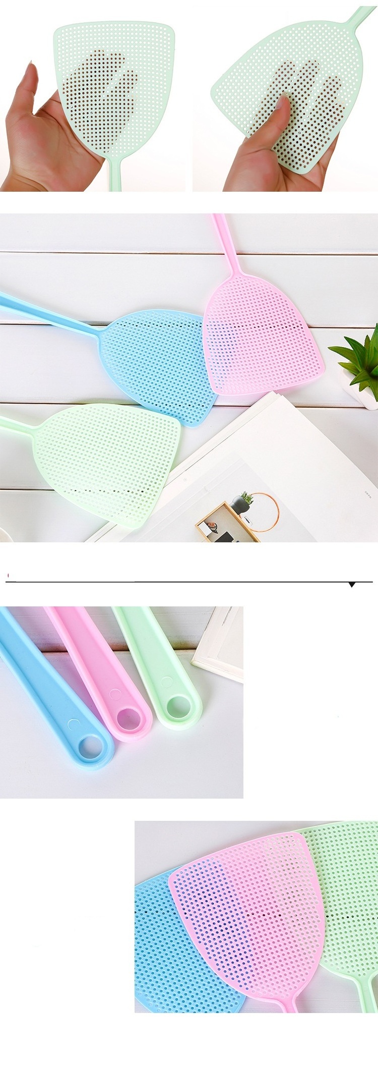 Fly Swatter Pest Control Manual Plastic Durable Long Handle Solid Color Home Bee Bug Mosquito Repellent Tool