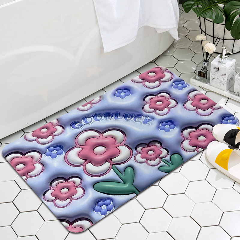 3d Cartoon Flower Foot Mat Diatom Mud Cushion Antislip Foot Mat For Bathroom