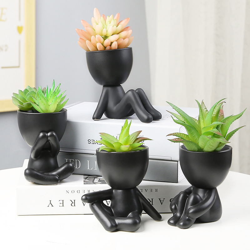 Creative Humanoid Ceramic Flower Pot Vase Crafts Fleshy Flower Vase Home Decoration Model Galvanized OEM ODM Customized 50 Pcs