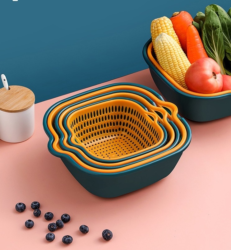 Kitchen Draining Basket Double-Layer House Hold Multi-Functional Fruit And Vegetable Washing Basket