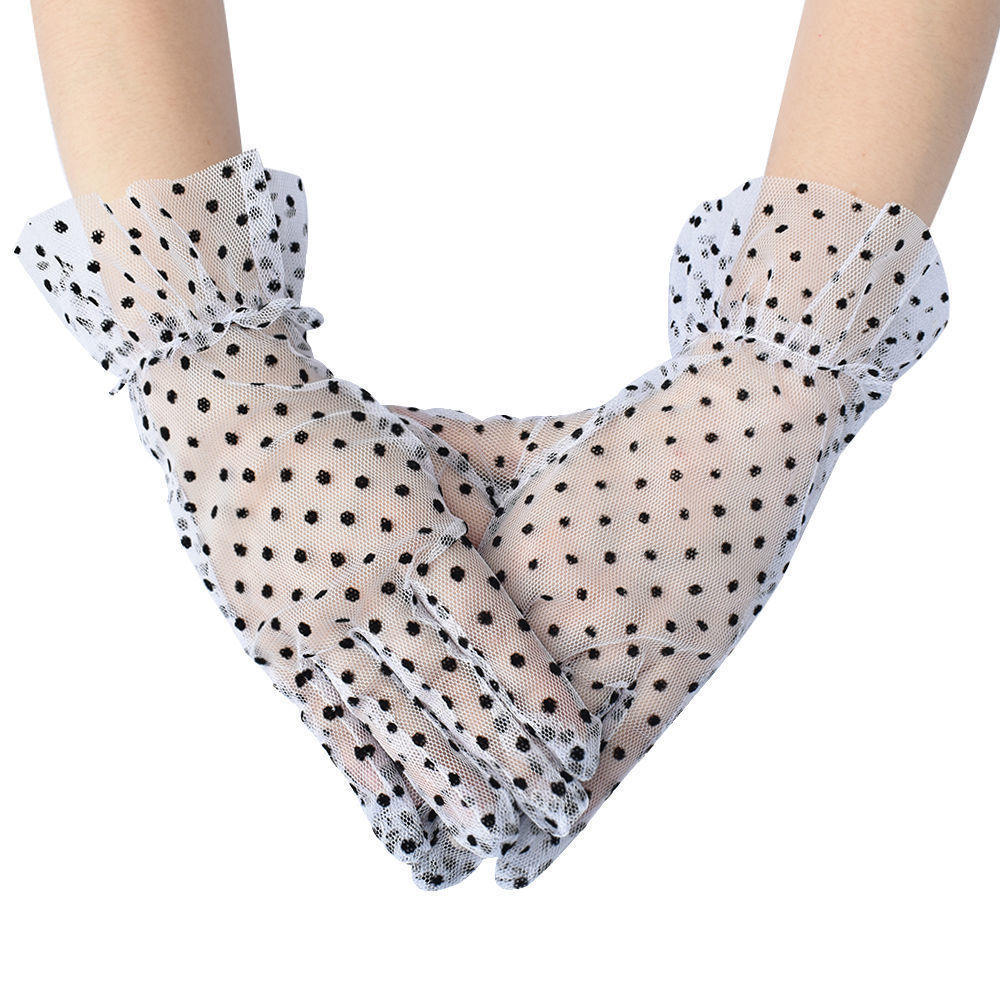 Women's sexy mesh wavy dot gloves short style sunscreen Breathable lace wedding bridal dress accessory Fashion gloves